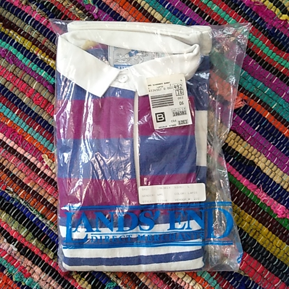 NWT VTG Sz L Vintage Lands End Women's Schooner Rugby Shirt Long Sleeve Striped